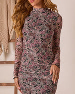 Black Floral % Emrick Mesh Mock Neck Midi Dress-2