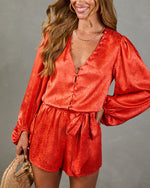 City Heat Satin Jacquard Belted Romper