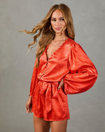 City Heat Satin Jacquard Belted Romper