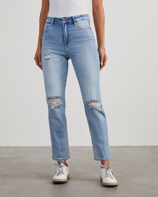 Polly Mid Rise Distressed Straight Leg Jeans