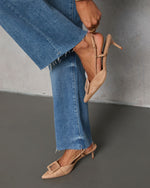 Taupe % Hazel Lane Buckle Suede Slingback Heels-1