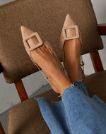 Taupe % Hazel Lane Buckle Suede Slingback Heels-4