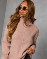 Taupe % Malia Mock Neck Seamed Sweater-6