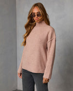 Taupe % Malia Mock Neck Seamed Sweater-3