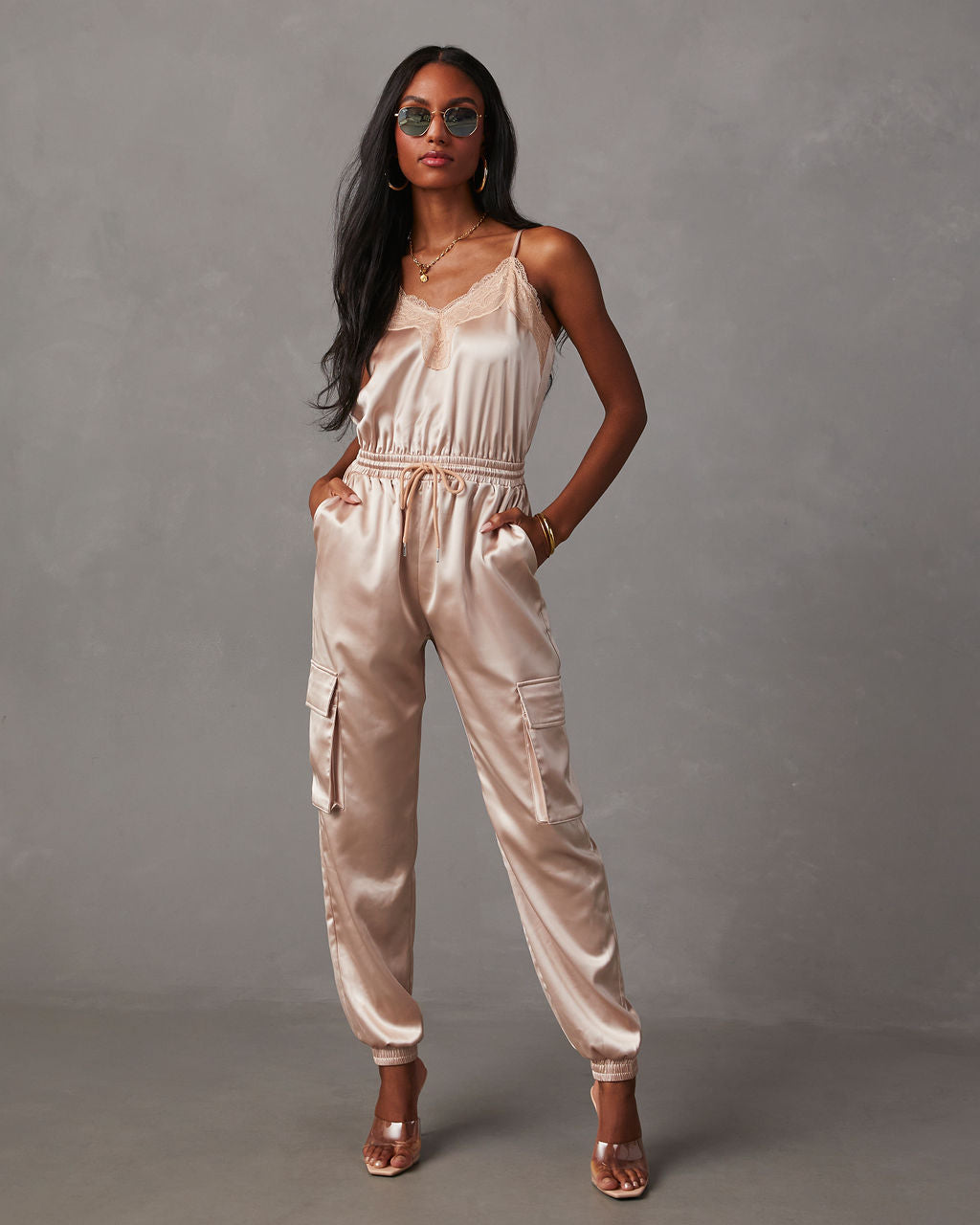 Gold silk jumpsuit hotsell