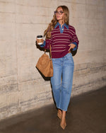 Wynn Knit Twofer Striped Denim Trim Polo Sweater