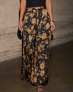 Dusk Theory Pleated Satin Floral Wide Leg Pants
