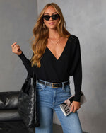 Black % Let It Glow Drape Sweater Bodysuit-5