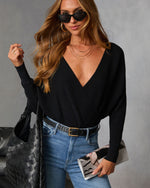 Black % Let It Glow Drape Sweater Bodysuit-1