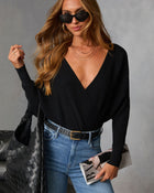 Black % Let It Glow Drape Sweater Bodysuit-1