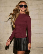 Burgundy % Dylan Long Sleeve Mock Neck Top-3