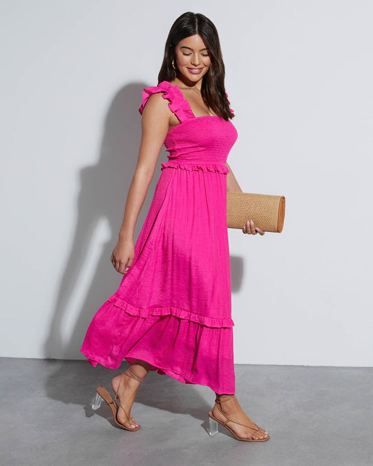 Pink % Feminine Frills Smocked Maxi Dress-2