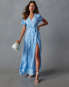 Mae Printed Short Sleeve Wrap Maxi Dress