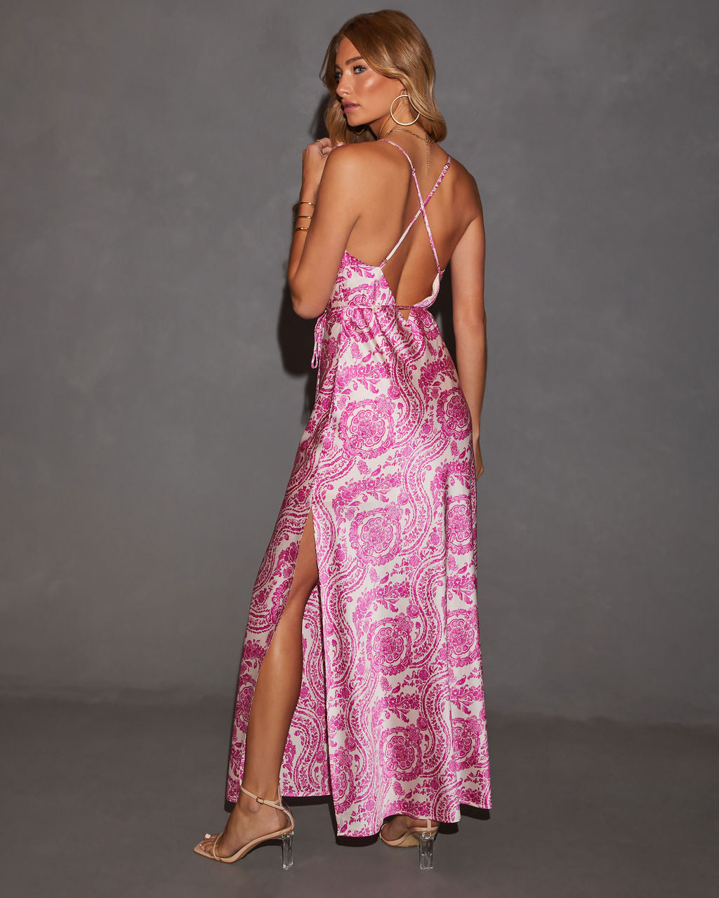 Estella Cowl Neck Tie Waist Printed Maxi Dress – VICI