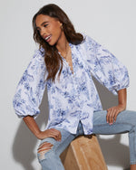 Betsey Floral Linen Long Sleeve Blouse