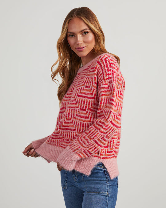 Kristy Abstract Print Fuzzy Sweater