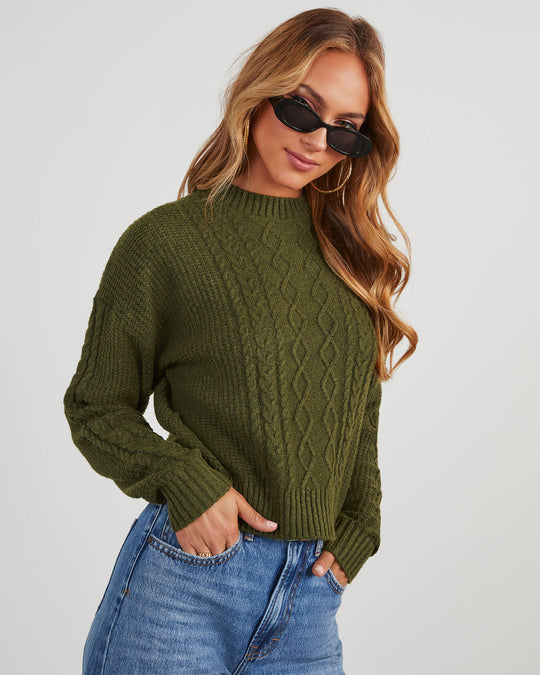 Olive % Messina Cable Knit Crewneck Sweater-4
