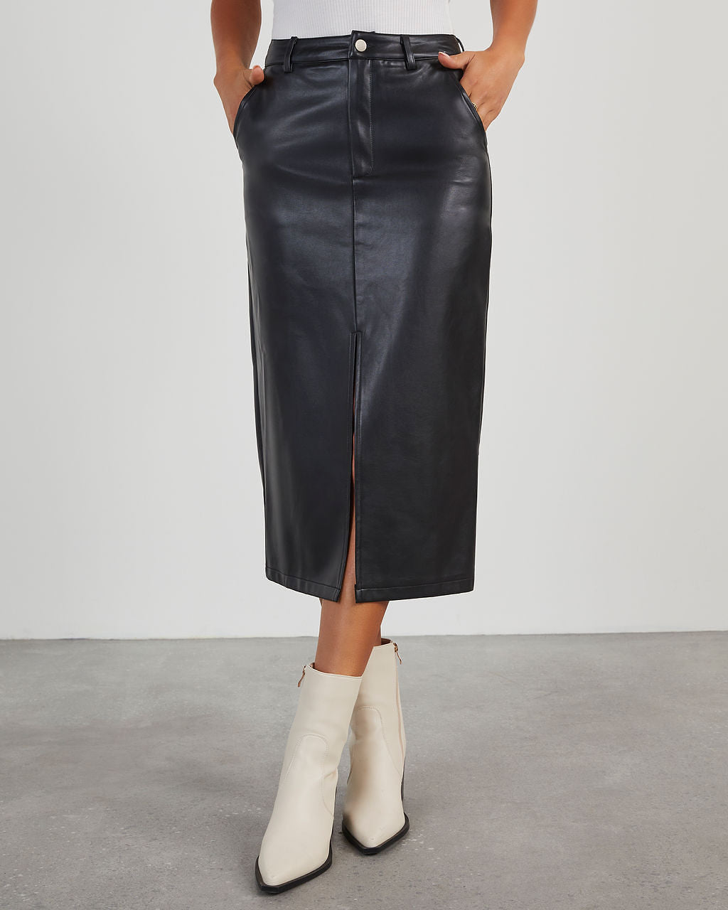 Renia Faux Leather Midi Skirt – VICI