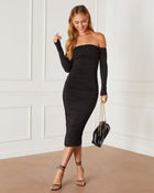 Black % Twas The Night Drape Off The Shoulder Midi Dress-7