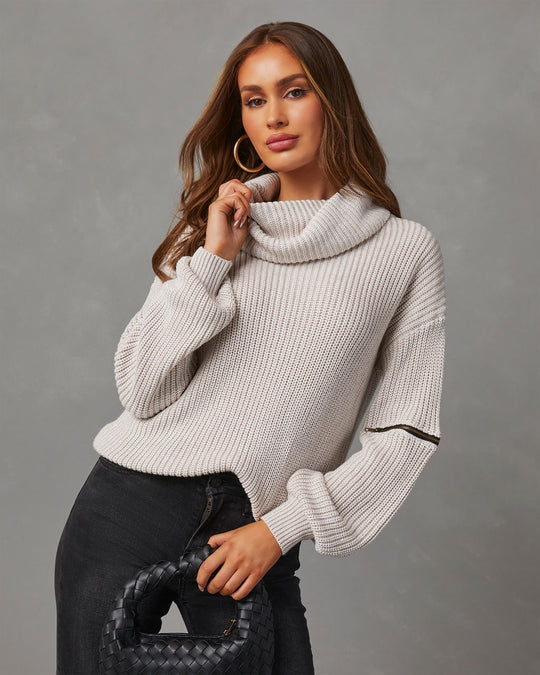 White % Shoreditch Cotton Blend Zip Sleeve Knit Sweater-3