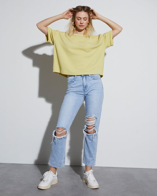 Light Wash % Alfie High Waist Distressed Cropped Jeans-1