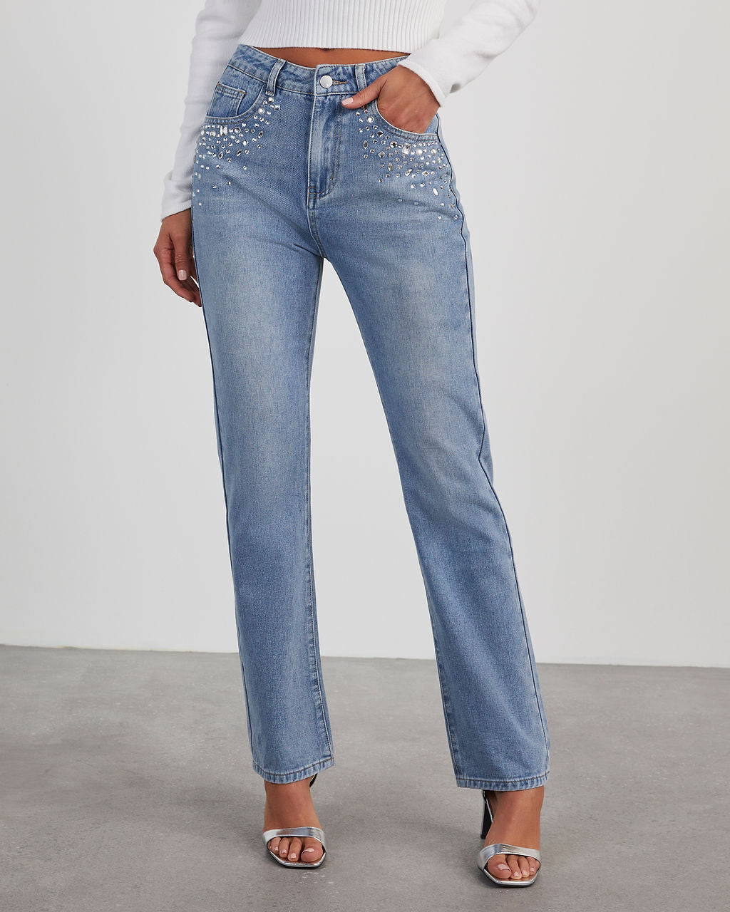 Kayley Rhinestone Straight Leg Jeans – VICI