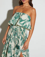 Swaying Palms Strapless Empire Maxi Dress