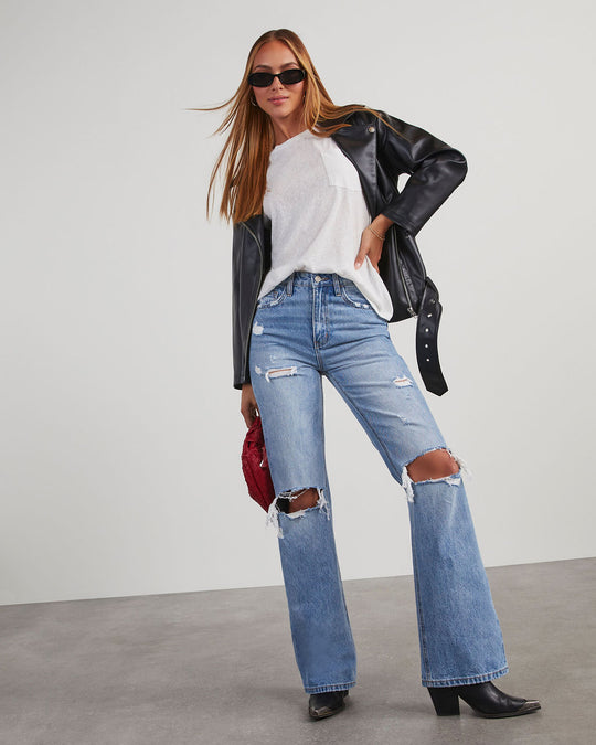 Lenny High Rise 90s Distressed Wide Leg Jeans