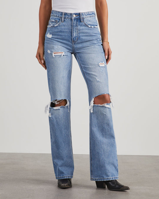 Lenny High Rise 90s Distressed Wide Leg Jeans
