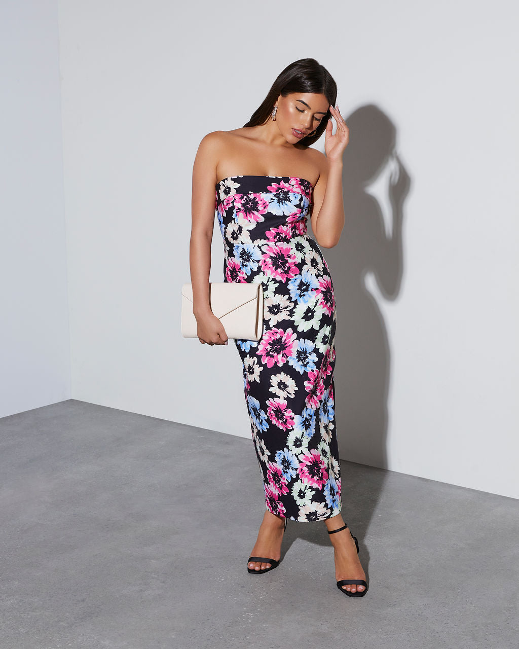 Thalia Strapless Floral Midi Dress – VICI