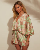 Mint/Multi % Jobelle Kimono Sleeve Printed Satin Romper-4