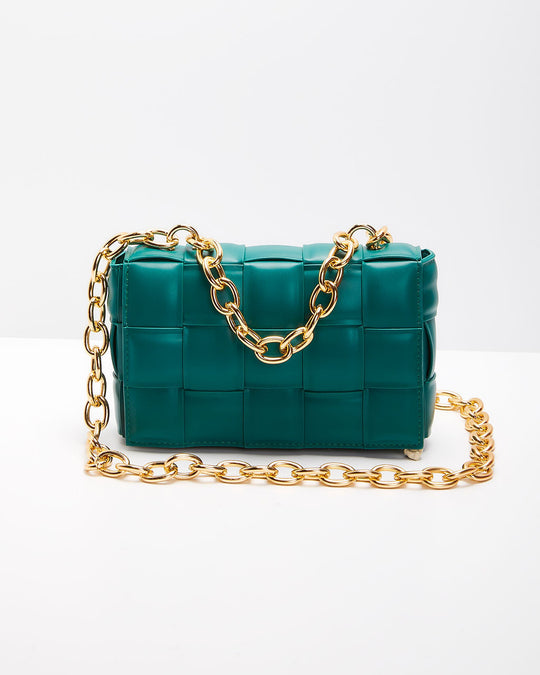 Green % Desire Padded Woven Chain Handbag-1