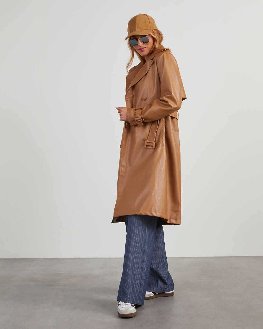 Vici Women s Stewart Vegan Leather Trench Coat in Camel Size Large