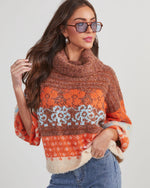 Orange Multi % Monet Knit Printed Turtleneck Pullover Sweater-3