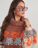 Orange Multi % Monet Knit Printed Turtleneck Pullover Sweater-5