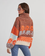 Orange Multi % Monet Knit Printed Turtleneck Pullover Sweater-4