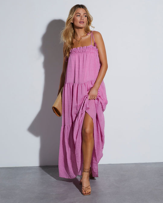 Pink % Shayna Flowy Tiered Maxi Dress-1