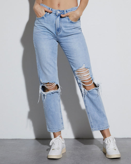 Light Wash % Alfie High Waist Distressed Cropped Jeans-2