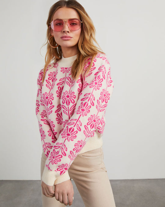 Pink/ivory % Field Of Daisies Knit Sweater-3