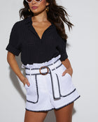 white % Miko Linen Contrast Belted Shorts-1