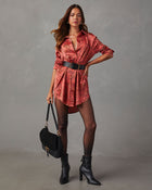 Coral/Multi % Style Era Satin Paisley Mini Shirt Dress-1