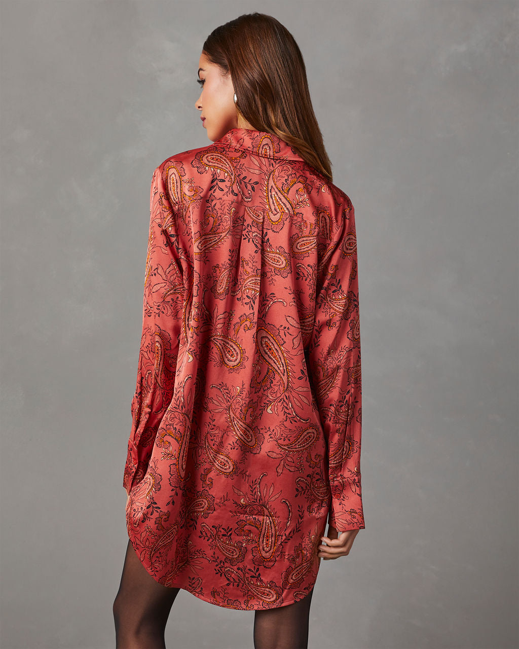 Style Era Satin Paisley Mini Shirt Dress VICI Style Era Satin Paisley Mini Shirt Dress VICI