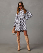 Ivory % Oakleigh Plaid Button Front Mini Dress-4