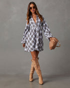 Ivory %  Oakleigh Plaid Button Front Mini Dress-1