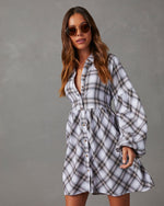 Ivory % Oakleigh Plaid Button Front Mini Dress-5