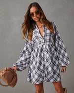 Ivory %  Oakleigh Plaid Button Front Mini Dress-2