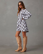Ivory %  Oakleigh Plaid Button Front Mini Dress-3