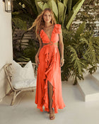 Orange % Soleil Cutout Ruffle Maxi Dress-1