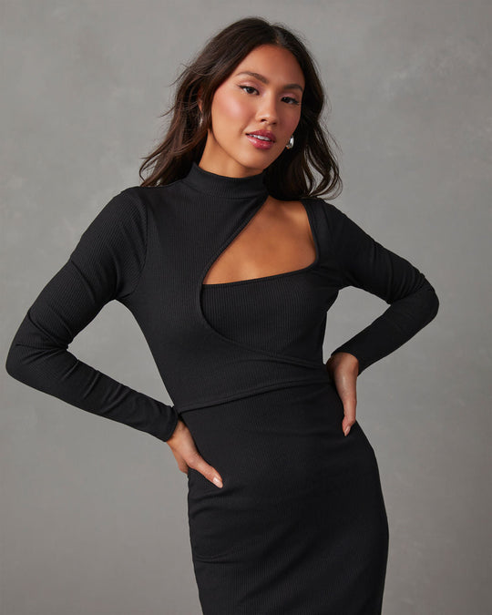 Black %  Penelope Cutout Long Sleeve Midi Dress-2