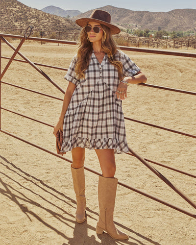 Chic Intentions Plaid Mini Dress in Cream